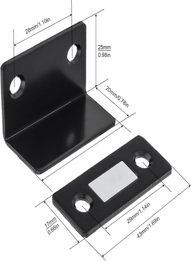 Boniry Magnetic Door Catch,Ultra Thin Cabinet Magnetic Catch with Strong Adhesive Sticker & Screws, Slim Drawer Magnets Locks Furniture Safety Latches (4, L-Shaped Black) - Image 2